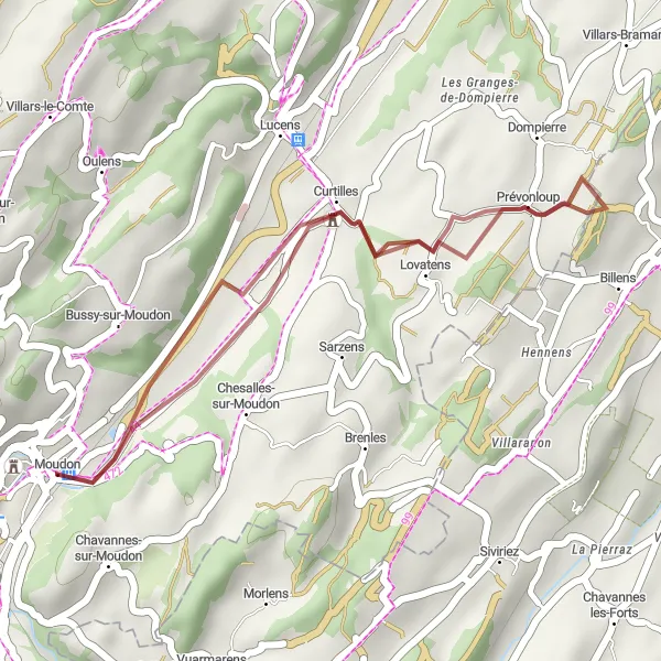 Kartminiatyr av "Graveläventyr till Curtilles Castle" cykelinspiration i Région lémanique, Switzerland. Genererad av Tarmacs.app cykelruttplanerare