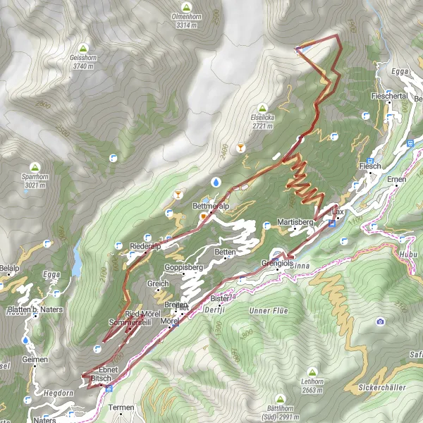 Mapa miniatúra "Gravelový výlet okolo Bettmeralpu" cyklistická inšpirácia v Région lémanique, Switzerland. Vygenerované cyklistickým plánovačom trás Tarmacs.app