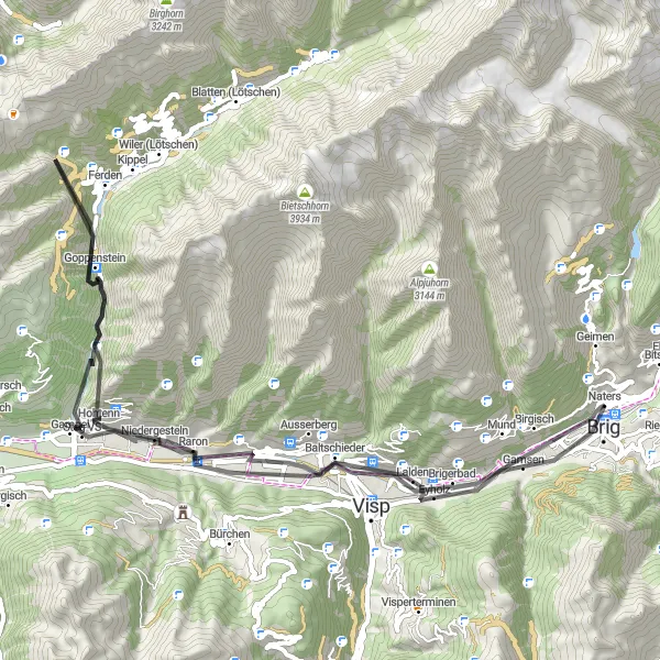 Mapa miniatúra "Okruh cez Goppenstein" cyklistická inšpirácia v Région lémanique, Switzerland. Vygenerované cyklistickým plánovačom trás Tarmacs.app