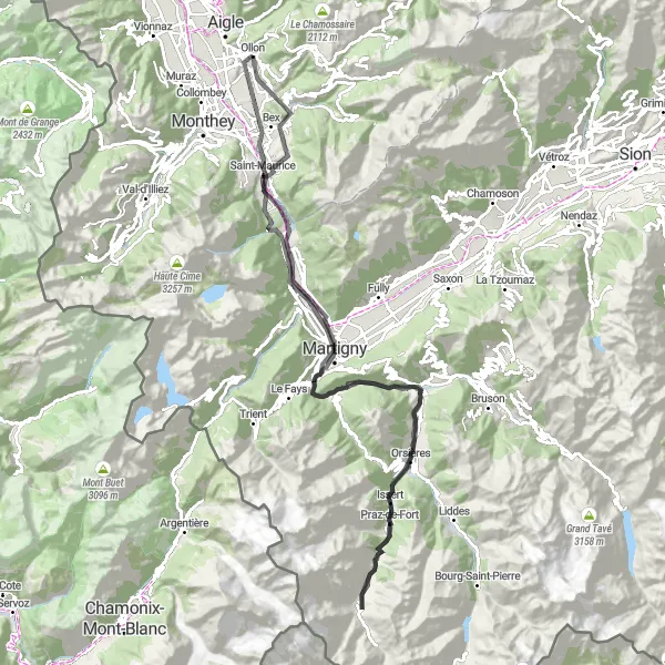 Karten-Miniaturansicht der Radinspiration "Entdeckungstour durch La Fouly" in Région lémanique, Switzerland. Erstellt vom Tarmacs.app-Routenplaner für Radtouren