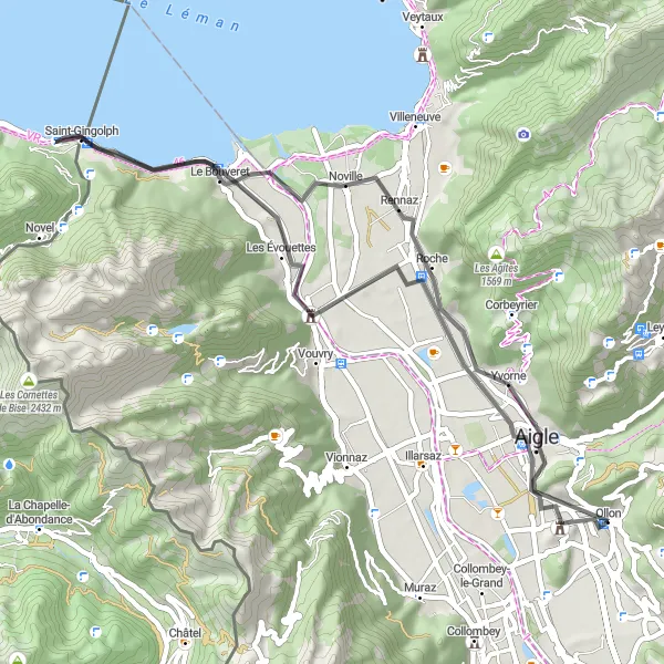 Miniatua del mapa de inspiración ciclista "Ruta escénica en Ollon y alrededores" en Région lémanique, Switzerland. Generado por Tarmacs.app planificador de rutas ciclistas