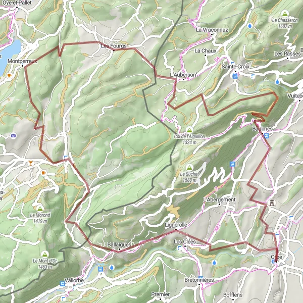 Miniatura della mappa di ispirazione al ciclismo "Cicloturismo in gravel a Les Clées e dintorni" nella regione di Région lémanique, Switzerland. Generata da Tarmacs.app, pianificatore di rotte ciclistiche