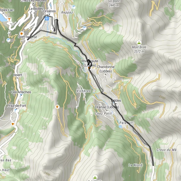 Map miniature of "Charming Valley Ride" cycling inspiration in Région lémanique, Switzerland. Generated by Tarmacs.app cycling route planner