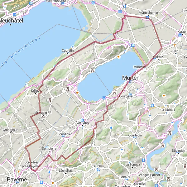 Mapa miniatúra "Cestovanie po vidieckych cestách" cyklistická inšpirácia v Région lémanique, Switzerland. Vygenerované cyklistickým plánovačom trás Tarmacs.app