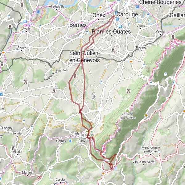 Miniatura della mappa di ispirazione al ciclismo "Vie Ferroviarie e Montagne" nella regione di Région lémanique, Switzerland. Generata da Tarmacs.app, pianificatore di rotte ciclistiche