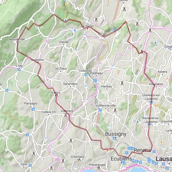 Miniatua del mapa de inspiración ciclista "Ruta en Grava de Renens a Château de Prilly" en Région lémanique, Switzerland. Generado por Tarmacs.app planificador de rutas ciclistas