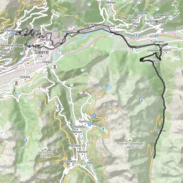 Miniatua del mapa de inspiración ciclista "Ruta Escénica en Carretera de Randogne a Randogne" en Région lémanique, Switzerland. Generado por Tarmacs.app planificador de rutas ciclistas