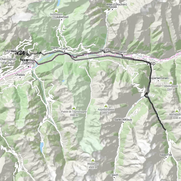 Mapa miniatúra "Okruh cez údolie Rhôna" cyklistická inšpirácia v Région lémanique, Switzerland. Vygenerované cyklistickým plánovačom trás Tarmacs.app