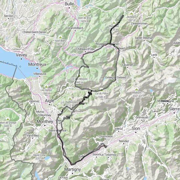 Karttaminiaatyyri "Vuoristo seikkailu" pyöräilyinspiraatiosta alueella Région lémanique, Switzerland. Luotu Tarmacs.app pyöräilyreittisuunnittelijalla