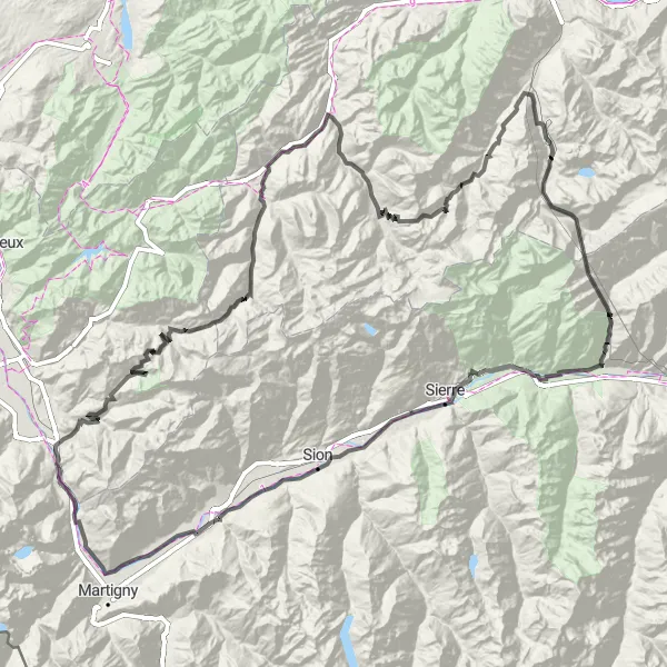 Miniature de la carte de l'inspiration cycliste "Les Montagnes et Lacs de Suisse" dans la Région lémanique, Switzerland. Générée par le planificateur d'itinéraire cycliste Tarmacs.app