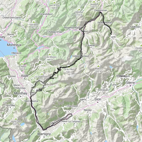 Kartminiatyr av "Gryon til Riddes Road Cycling Route" sykkelinspirasjon i Région lémanique, Switzerland. Generert av Tarmacs.app sykkelrutoplanlegger