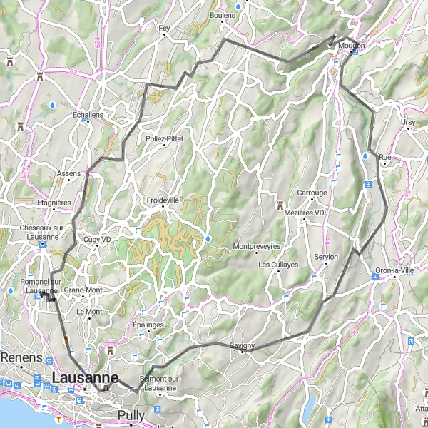 Karttaminiaatyyri "Lémanique Kuohuviinitie" pyöräilyinspiraatiosta alueella Région lémanique, Switzerland. Luotu Tarmacs.app pyöräilyreittisuunnittelijalla