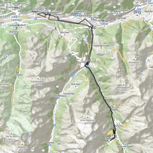 Map miniature of "The Alpine Challenge" cycling inspiration in Région lémanique, Switzerland. Generated by Tarmacs.app cycling route planner