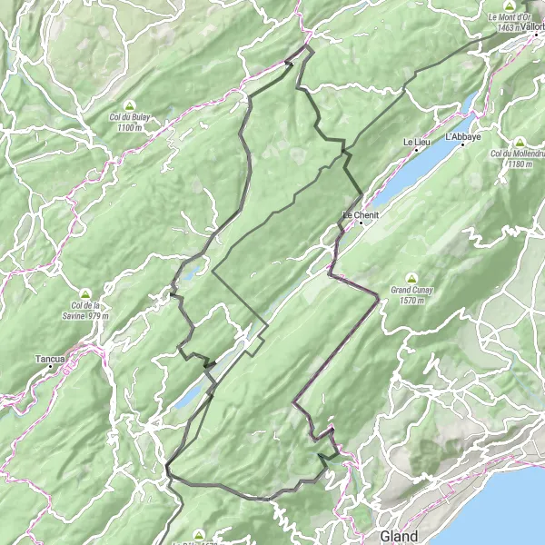 Kartminiatyr av "Upp till Col de la Givrine och tillbaka" cykelinspiration i Région lémanique, Switzerland. Genererad av Tarmacs.app cykelruttplanerare