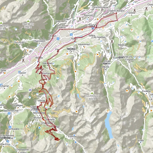 Miniatua del mapa de inspiración ciclista "Desafío alpino a Verbier" en Région lémanique, Switzerland. Generado por Tarmacs.app planificador de rutas ciclistas