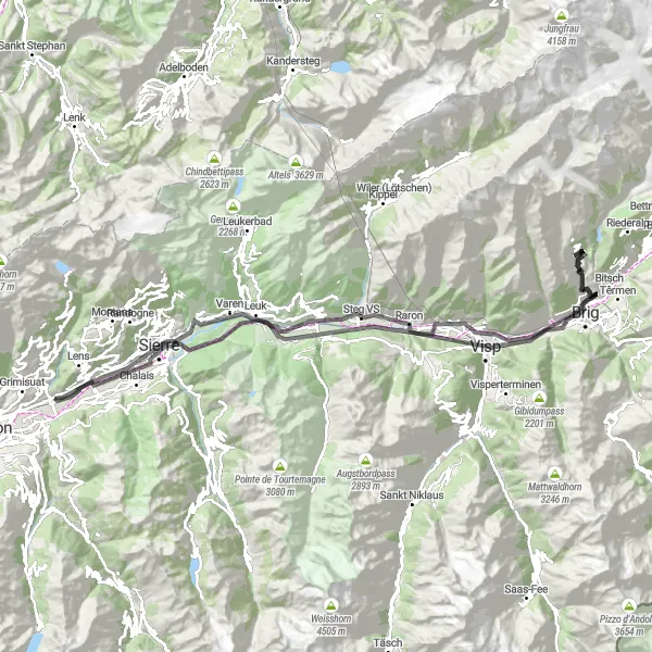 Miniatura mapy "Przejażdżka szosowa z Saint-Léonard do Leuk" - trasy rowerowej w Région lémanique, Switzerland. Wygenerowane przez planer tras rowerowych Tarmacs.app