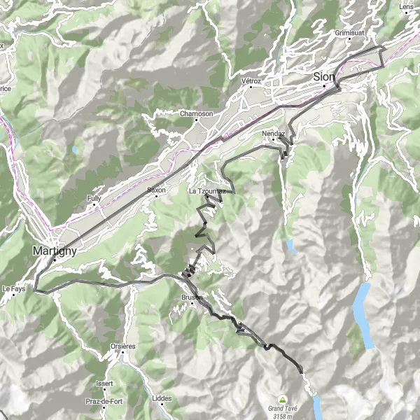 Miniature de la carte de l'inspiration cycliste "L'épopée alpine de Verbier" dans la Région lémanique, Switzerland. Générée par le planificateur d'itinéraire cycliste Tarmacs.app