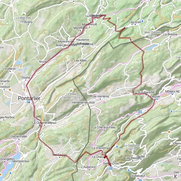 Miniatuurkaart van de fietsinspiratie "Gravelroute rond Sainte-Croix" in Région lémanique, Switzerland. Gemaakt door de Tarmacs.app fietsrouteplanner