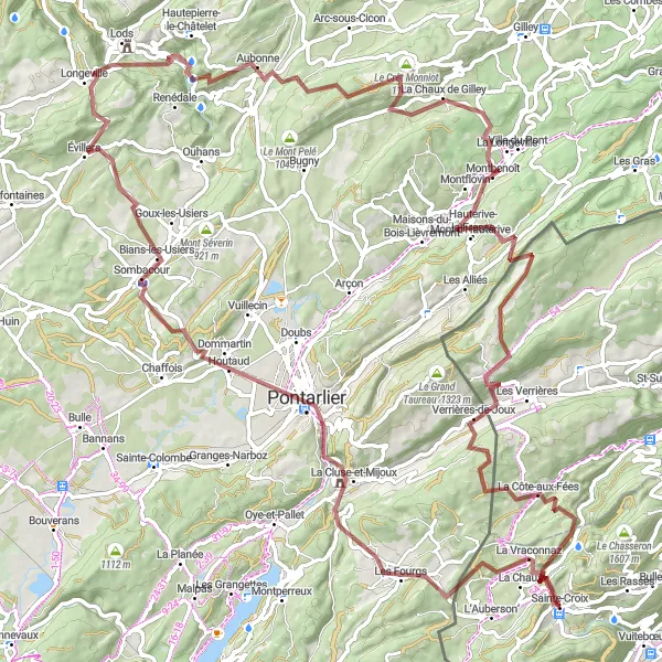 Karten-Miniaturansicht der Radinspiration "Abenteuerliche Gravel-Tour um La Cluse-et-Mijoux" in Région lémanique, Switzerland. Erstellt vom Tarmacs.app-Routenplaner für Radtouren