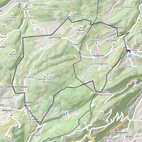 Map miniature of "Scenic Road Cycling Tour of Sainte-Croix" cycling inspiration in Région lémanique, Switzerland. Generated by Tarmacs.app cycling route planner