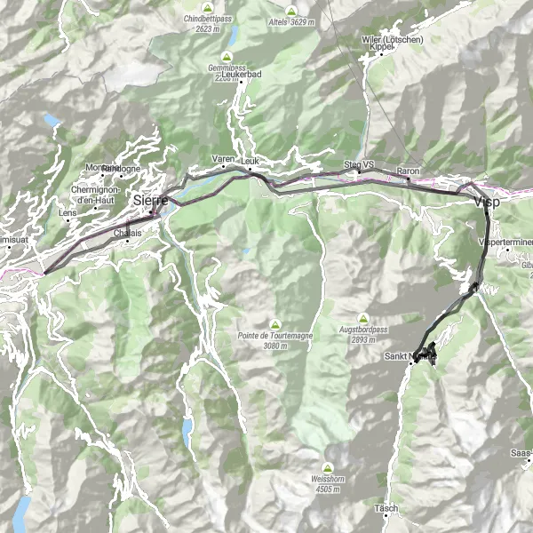 Kartminiatyr av "Valley Explorer Circuit" sykkelinspirasjon i Région lémanique, Switzerland. Generert av Tarmacs.app sykkelrutoplanlegger