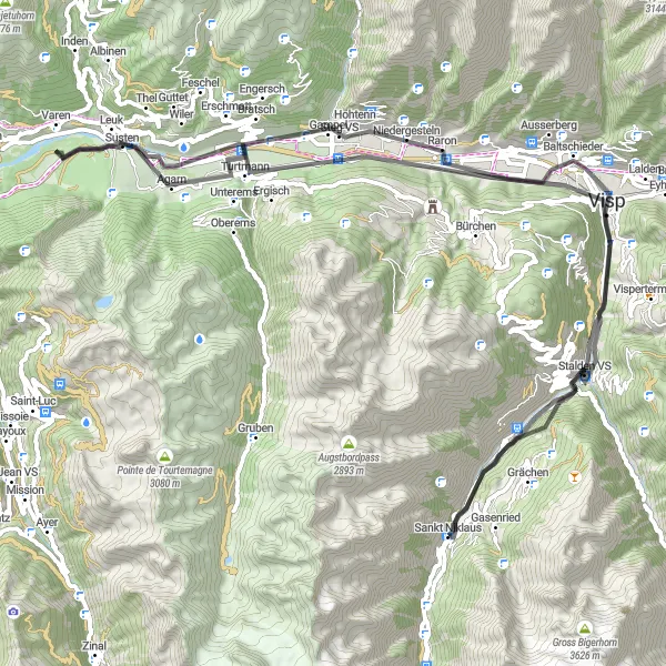 Miniatuurkaart van de fietsinspiratie "Wegroute van Stalden VS naar Stahlen" in Région lémanique, Switzerland. Gemaakt door de Tarmacs.app fietsrouteplanner