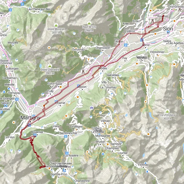 Karten-Miniaturansicht der Radinspiration "Majestätische Gravel-Tour durch das Wallis" in Région lémanique, Switzerland. Erstellt vom Tarmacs.app-Routenplaner für Radtouren