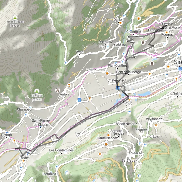 Zemljevid v pomanjšavi "Cesta do Chateau de la Soie" kolesarske inspiracije v Région lémanique, Switzerland. Generirano z načrtovalcem kolesarskih poti Tarmacs.app