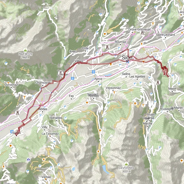 Miniaturekort af cykelinspirationen "Grusvejscykelrute fra Saxon" i Région lémanique, Switzerland. Genereret af Tarmacs.app cykelruteplanlægger