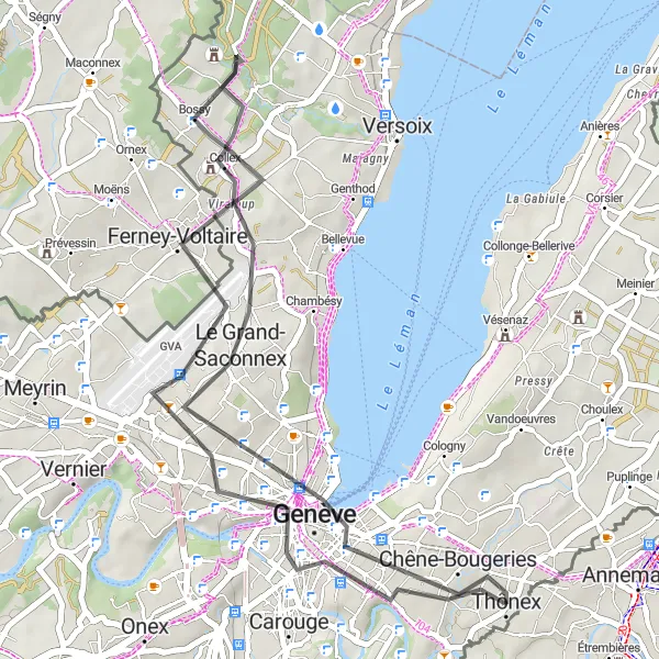 Miniaturní mapa "Trasa okolo Thônex - Jet d'eau" inspirace pro cyklisty v oblasti Région lémanique, Switzerland. Vytvořeno pomocí plánovače tras Tarmacs.app