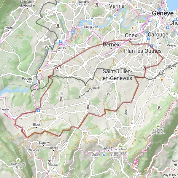 Mapa miniatúra "Troinex - Le Signal" cyklistická inšpirácia v Région lémanique, Switzerland. Vygenerované cyklistickým plánovačom trás Tarmacs.app