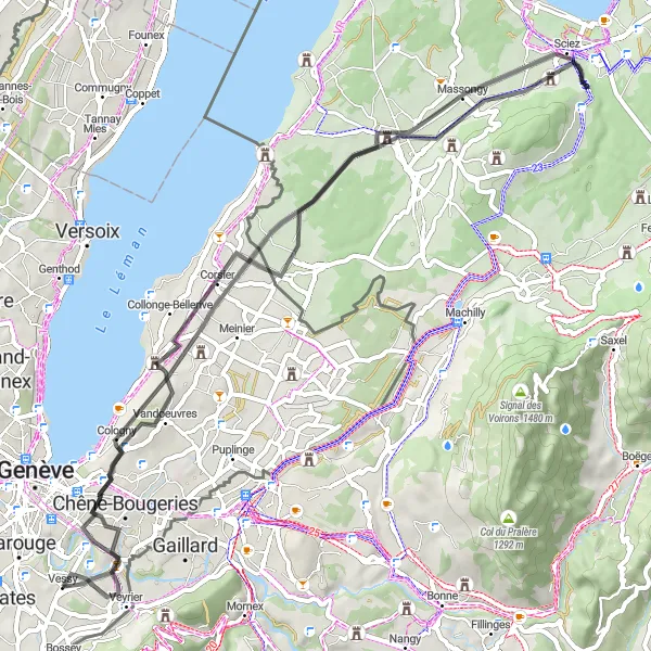 Miniature de la carte de l'inspiration cycliste "Boucle du Léman" dans la Région lémanique, Switzerland. Générée par le planificateur d'itinéraire cycliste Tarmacs.app