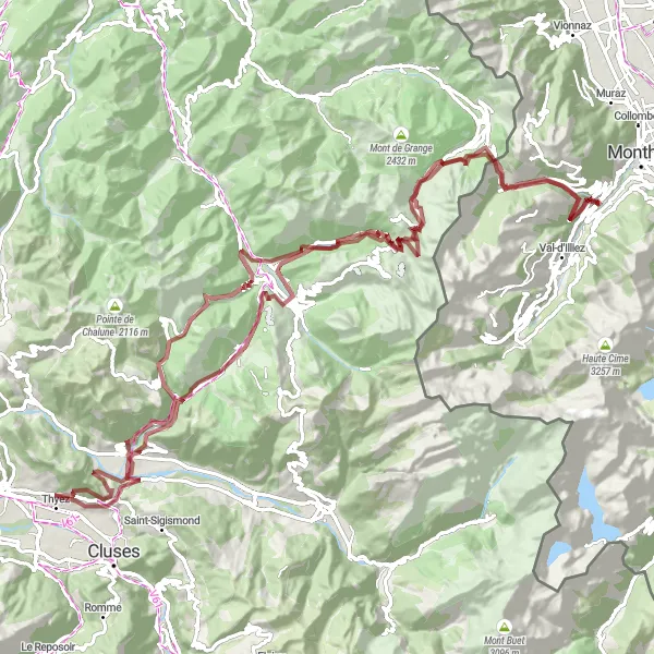 Miniatuurkaart van de fietsinspiratie "Gravelavontuur in de bergen" in Région lémanique, Switzerland. Gemaakt door de Tarmacs.app fietsrouteplanner