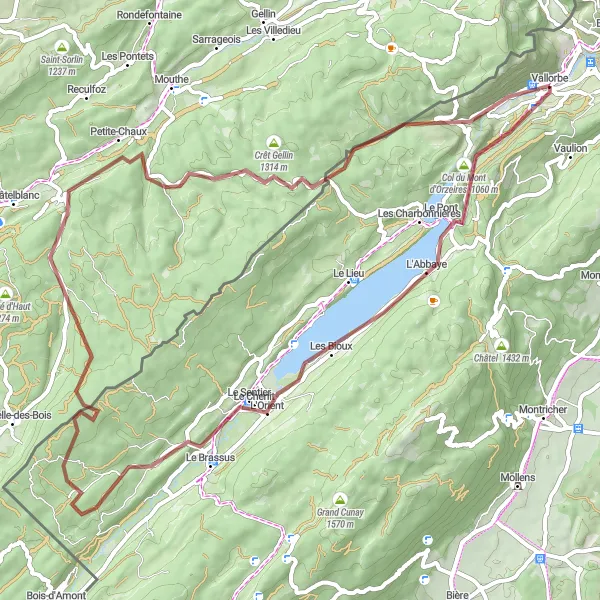 Kartminiatyr av "Scenisk cykeltur runt Lac de Joux" cykelinspiration i Région lémanique, Switzerland. Genererad av Tarmacs.app cykelruttplanerare