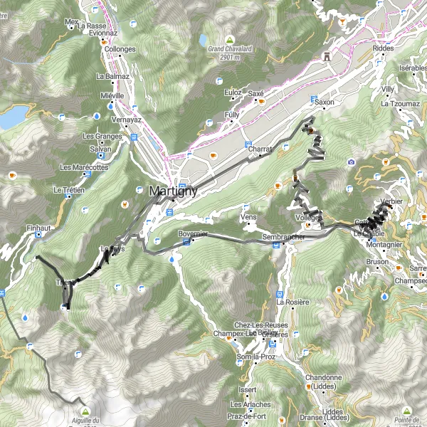 Mapa miniatúra "Extrémne náročná trasa s výhľadom na Verbier" cyklistická inšpirácia v Région lémanique, Switzerland. Vygenerované cyklistickým plánovačom trás Tarmacs.app