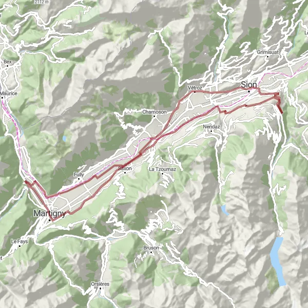 Kartminiatyr av "Grusväg till Riddes" cykelinspiration i Région lémanique, Switzerland. Genererad av Tarmacs.app cykelruttplanerare