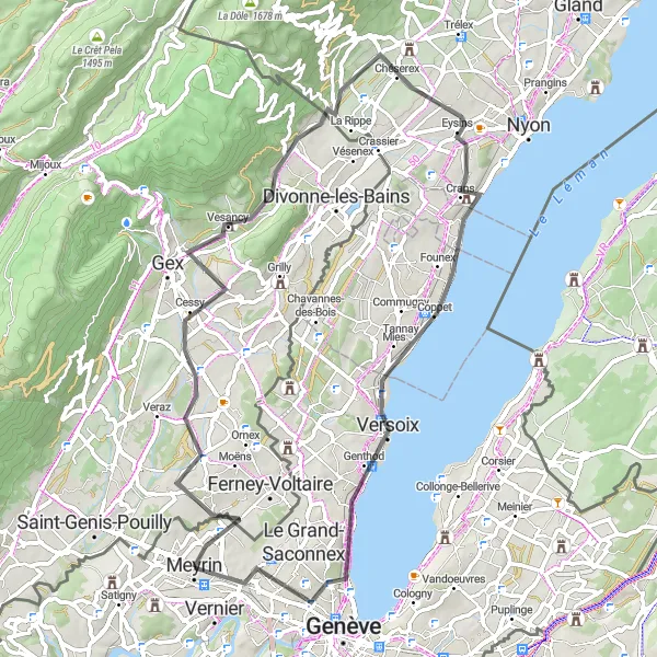 Miniaturní mapa "Cyklistický okruh kolem Ženevského jezera" inspirace pro cyklisty v oblasti Région lémanique, Switzerland. Vytvořeno pomocí plánovače tras Tarmacs.app