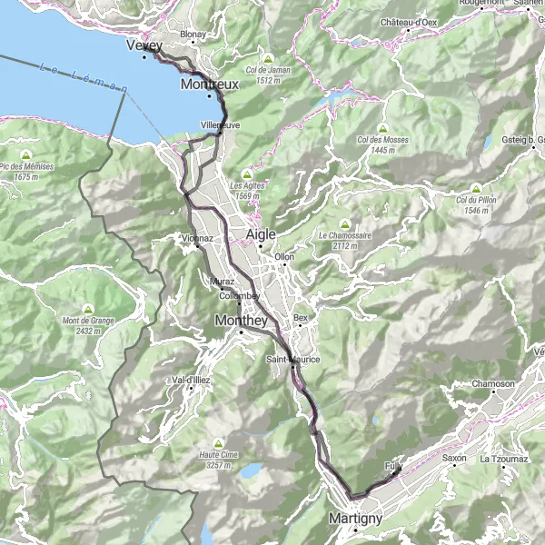 Karten-Miniaturansicht der Radinspiration "Schlösser und Weinberge entlang des Rheins" in Région lémanique, Switzerland. Erstellt vom Tarmacs.app-Routenplaner für Radtouren