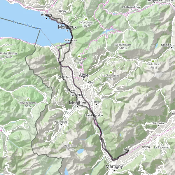 Mapa miniatúra "Cyklotrasa kolem hradů a památek" cyklistická inšpirácia v Région lémanique, Switzerland. Vygenerované cyklistickým plánovačom trás Tarmacs.app