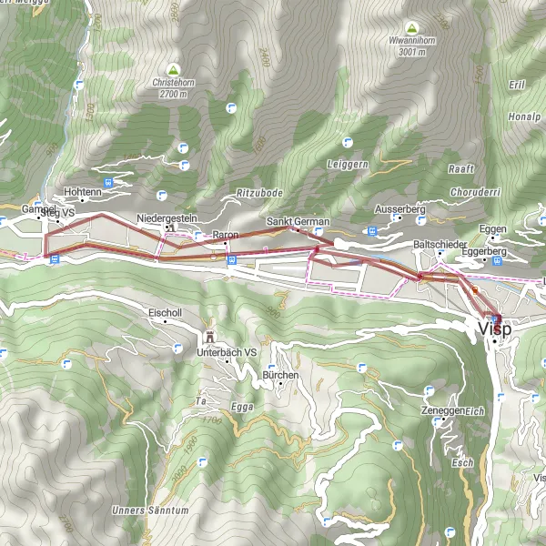 Karttaminiaatyyri "Gravel Loop Tour to Niedergesteln and Eggerberg" pyöräilyinspiraatiosta alueella Région lémanique, Switzerland. Luotu Tarmacs.app pyöräilyreittisuunnittelijalla