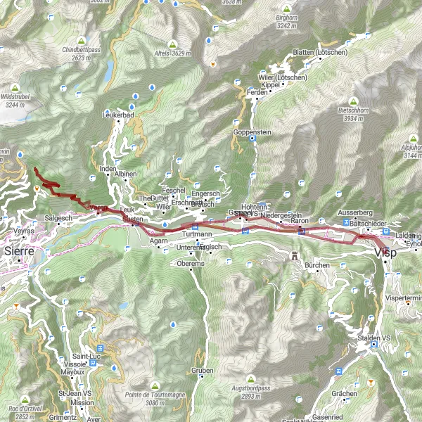 Miniature de la carte de l'inspiration cycliste "Escapade à Turtmann et Raron" dans la Région lémanique, Switzerland. Générée par le planificateur d'itinéraire cycliste Tarmacs.app