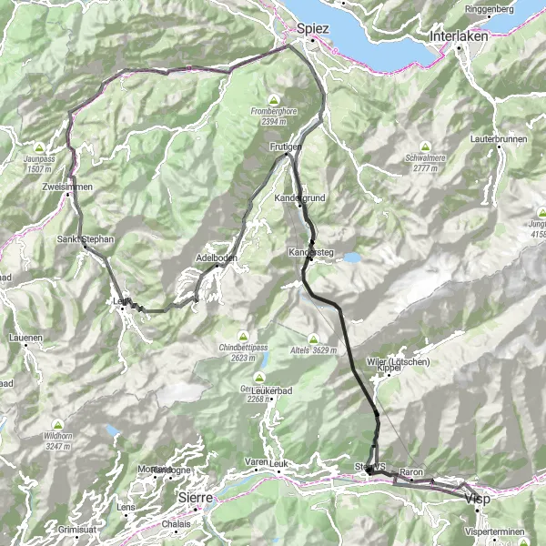 Kartminiatyr av "Långväga landsvägscykling från Visp till Adelboden" cykelinspiration i Région lémanique, Switzerland. Genererad av Tarmacs.app cykelruttplanerare