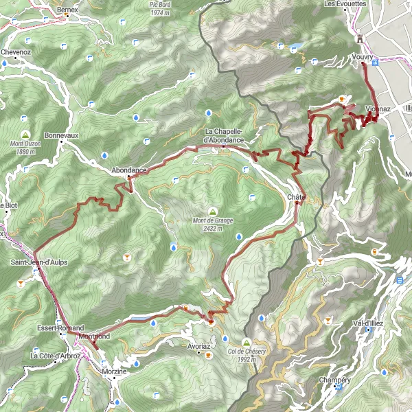 Miniatua del mapa de inspiración ciclista "Ruta de Grava por Vouvry y sus Alrededores" en Région lémanique, Switzerland. Generado por Tarmacs.app planificador de rutas ciclistas