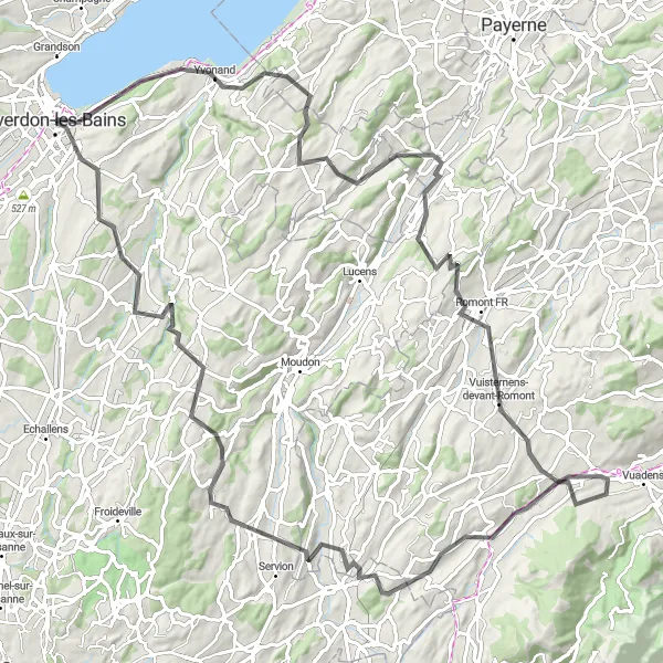 Kartminiatyr av "Rundtur gjennom landskapet i Région lémanique" sykkelinspirasjon i Région lémanique, Switzerland. Generert av Tarmacs.app sykkelrutoplanlegger