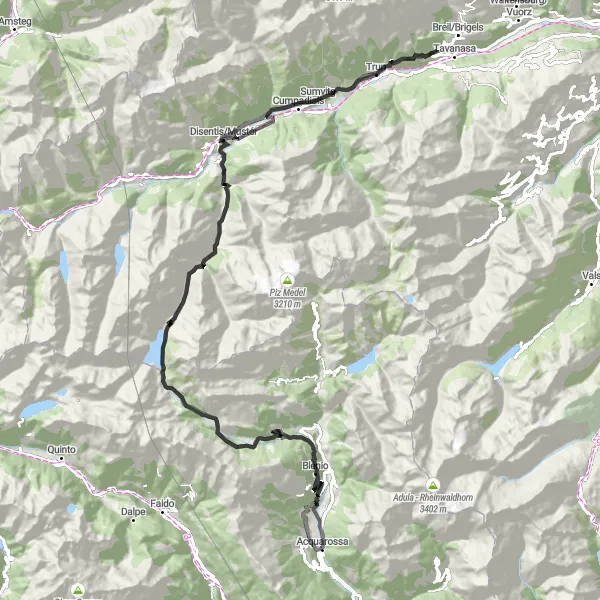 Karten-Miniaturansicht der Radinspiration "Die Panorama-Route von Acquarossa nach Ponto Valentino" in Ticino, Switzerland. Erstellt vom Tarmacs.app-Routenplaner für Radtouren