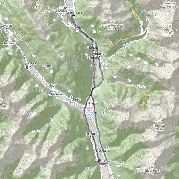 Miniaturní mapa "Cyklostezka Biasca-Prugiasco" inspirace pro cyklisty v oblasti Ticino, Switzerland. Vytvořeno pomocí plánovače tras Tarmacs.app