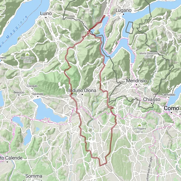 Miniaturekort af cykelinspirationen "Binago Grusvej Loop" i Ticino, Switzerland. Genereret af Tarmacs.app cykelruteplanlægger