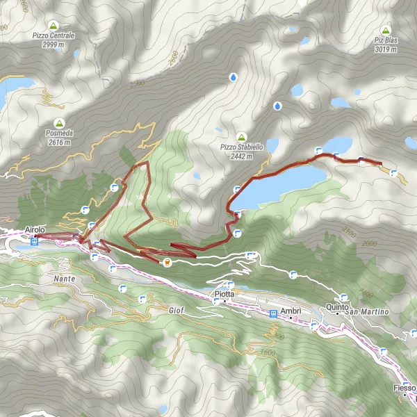 Mapa miniatúra "Gravel Bike Adventure around Airolo" cyklistická inšpirácia v Ticino, Switzerland. Vygenerované cyklistickým plánovačom trás Tarmacs.app
