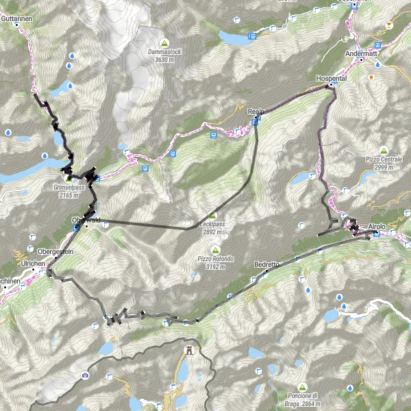 Kartminiatyr av "Nufenenpass Loop" cykelinspiration i Ticino, Switzerland. Genererad av Tarmacs.app cykelruttplanerare