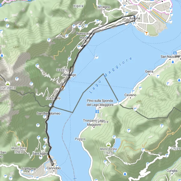 Mapa miniatúra "Okruh Cannobio - Monte Verità" cyklistická inšpirácia v Ticino, Switzerland. Vygenerované cyklistickým plánovačom trás Tarmacs.app